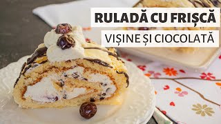 Ruladă cu frișcă ciocolată și vișine  pufoasă și delicioasă  Bucate Aromate [upl. by Alilak]