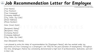 LETTER TEMPLATE How to Write Job Recommendation Letter for Employee Steps Guide  WritingPractices [upl. by Ahsekin295]