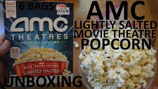 Unboxing AMC Theatres Lightly Salted Real Movie Theatre Popcorn 6 Bags Microwave Popcorn [upl. by Goren]