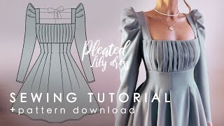 Pleated Dress With Bow Back Detail Sewing Tutorial  Pattern Download Pleated Lily Dress [upl. by Lerraj735]