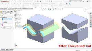 SolidWorks Surface Thickened Cut And Cut With Surface [upl. by Gnilhsa]