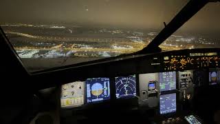 4K Airbus A321 night approach and landing from captain’s seat All instruments in sight Happy NY [upl. by Edan]