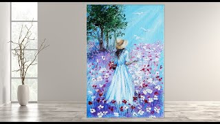 Beginner Acrylic tutorial  STEP by STEP Girl in field  MariArtHome [upl. by Secunda261]