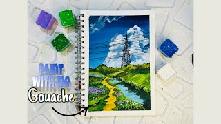 Gouache painting tutorialgouache painting for beginners Himi gouache on paperstudio ghibli [upl. by Bondy144]