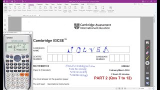 058042FM24  CAMBRIDGE IGCSE EXTENDED MATHEMATICS FEBMAR 2024 Paper 42 Part 2 Qns 7 to 12 [upl. by Nilsoj991]