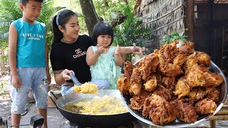 Mommy Sreypov Yummy crispy chicken with vegetable cook for children [upl. by Nylanej160]