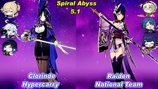 51 C0 Clorinde Hypercarry amp C0 Raiden National Team Spiral Abyss Floor 12 Full Star [upl. by Antonius]