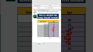 How to calculate age from date of birth in Excel youtubeshorts shorts [upl. by Alysia251]