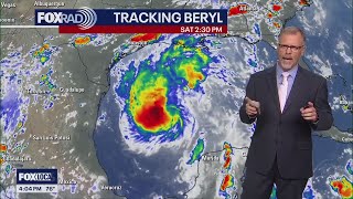 Tropical update Beryl to hit Texas coast as Category 1 hurricane forecasted path [upl. by Eniluqaj323]