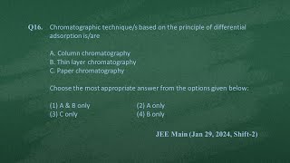 Q16 JEE Main Chemistry PYQ Jan 29 2024 Shift 2  POC Chromatography  NEON JEE NEET [upl. by Tnek]