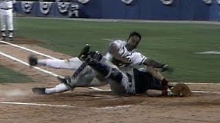 1991 WS Gm4 Smith collides with Harper at the plate [upl. by Annaigroeg]