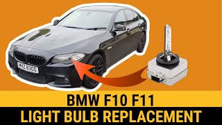 How to change bulb on BMW F10 F11 headlight low beam bulb replacement Xenon remove replace 5 Series [upl. by Eikkin]