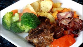 Sunday Dinner minted lamb chops with veg roast potato  ROAST ONIONS amp ROAST TOMATO [upl. by Aryaz]