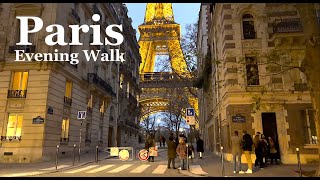 Paris France 🇫🇷 Christmas walk in Paris  An evening around Eiffel Tower  4K HDR walk [upl. by Ahsiea]