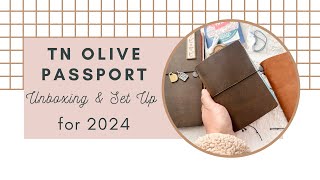 Traveler’s Notebook Passport Olive Unboxing and Set Up for 2024 [upl. by Reinertson298]