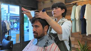 💈ASMR Charming Japanese Lady Barber Did Amazing on Haircut Shave amp Shampoo in Japan [upl. by Annavaj610]