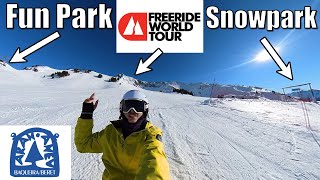 Baqueira Beret Snowpark 🏂 Fun Park amp Freeride World Tour Checking Lines 👀 Snowboard Vlog [upl. by Alaikim]