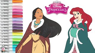 Disney Princess Coloring Book Pages Winter Outfit Ariel Pocahontas and Snow White [upl. by Hagep446]