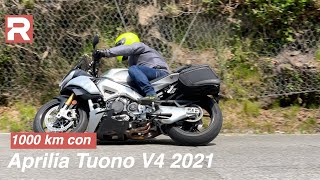 Aprilia Tuono V4 2021  prova  1000 km con la Naked che sfida le sport touring [upl. by Roehm582]