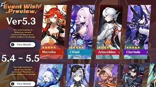 ALL BANNERS FROM 53 TO 55 Mavuika Arlecchino Furina Venti Wriothesley  Genshin Impact [upl. by Elleirad]