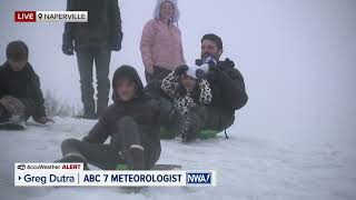 ABC7 Chicago meteorologist Greg Dutra and daughter join in sledding fun [upl. by Mordecai]