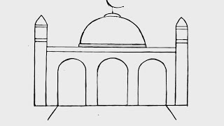 How to draw Mosque step by step । Mashjid Drawing Tutorial [upl. by Ollopa]