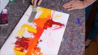 Abstract painting demo  Abstrakte Malerei in Rot und Gelb  Acrylmalerei für Anfänger [upl. by Yoshio513]