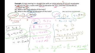 Example A train moving in a straight line with an initial velocity of 05 ms accelerates at 20 [upl. by Ydnolem]