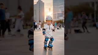 The threeyearold cute baby is very good at roller skating adorable babyStart from an early a [upl. by Anialed]