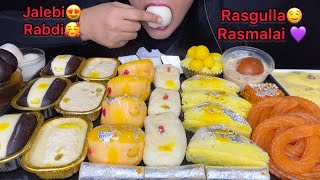 ASMREATING RASMALAIRASGULLAMALAI CHUMCHUMPANEER JALEBIRABDI INDIAN SWEETS FOOD EATING VIDEOS [upl. by Eleinad]