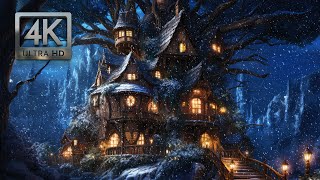 Enchanted Forest Treehouse Winter Ambience with Blizzard Winds Blowing amp Falling Snow [upl. by Analim]