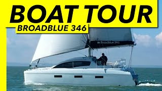 A very rare small cruising catamaran  Broadblue 346 tour  Yachting Monthly [upl. by Hamachi276]