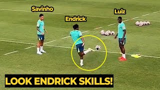 Endrick shows off his skills to Savinho and Luiz Henrique in Brazils first training  Football News [upl. by Aynav]