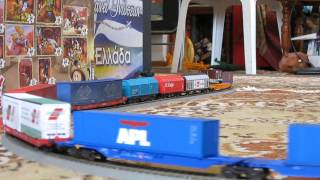 Roco Dispolok Siemens ER20 Eurorunner and a long freight model train on Geoline tracks [upl. by Ahsenaj]