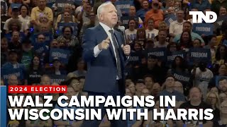 Tim Walz energizes Milwaukee Wisconsin crowd criticizes Trump on policy [upl. by Cerf]