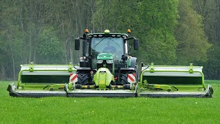 Mowing First Grass  John Deere 6175R  Claas triples  Schimmel Overberg  2023 [upl. by Marsha170]