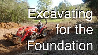 014  Excavating the foundation with our Massey Ferguson 1835E compact tractor Saw Mill Barn Dig [upl. by Noyek290]