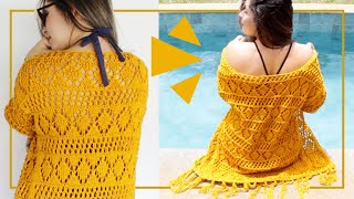 TRICÔ PASSO A PASSO  Saída de Praia no Tricô ✿ COMPLETO 💬How to Knit a Summer Vest [upl. by Katie]