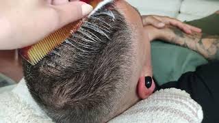 ASMR Scalp treatment foamy scalp massage brush sounds client so relaxed he actually fell asleep [upl. by Ttenneb]