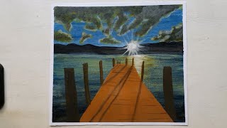 How to draw a Sunset Lake  Acrylic painting Tutorial [upl. by Ocirema]