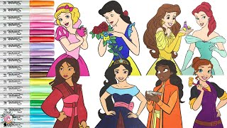 Disney Princess Coloring Book Compilation Color Swap Cinderella Snow White Elena Mulan Tiana Anna [upl. by Odelle47]