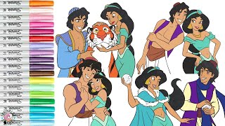 Disney Princess Coloring Book Compilation Jasmine Aladdin with Rajah and Abu [upl. by Shirlene]