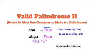 Valid Palindrome II  Remove a Character From a String to Make it a Palindrome [upl. by Matthiew]