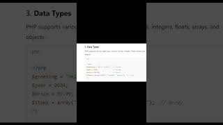 PHP Data Types php phptutorials phptutorial [upl. by Ahseikal779]