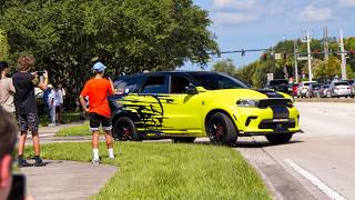 Lake Mary Cars amp Coffee Grafton Street  Pullout’s burnout’s and Flybys  July 2024 [upl. by Kam]