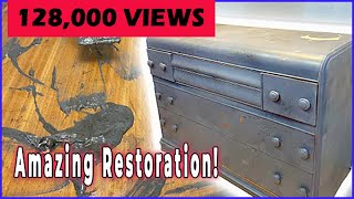 AMAZING RESTORATION of RARE VINTAGE 1930s WATERFALL DRESSER Relaxing Furniture Restoration Video [upl. by Azilef]