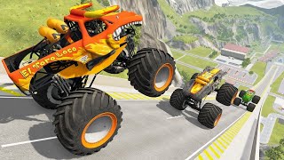 Monster Truck Showdown  Insane High Jumps amp Crashes in BeamNG Drive [upl. by Antonetta]