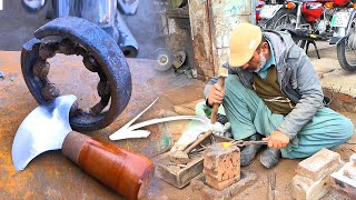 Making a half moon leather knife  Turning Rusted BEARING into a Cobbler tool half moon knife [upl. by Delmor]