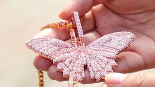 Pink Butterfly Pendant with 4mm 20quot Tennis Chain Set [upl. by Nimsay]