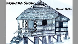 Bahay Kubo Drawing Easy  How To Draw Nipa Hut  House Drawing [upl. by Esenej]